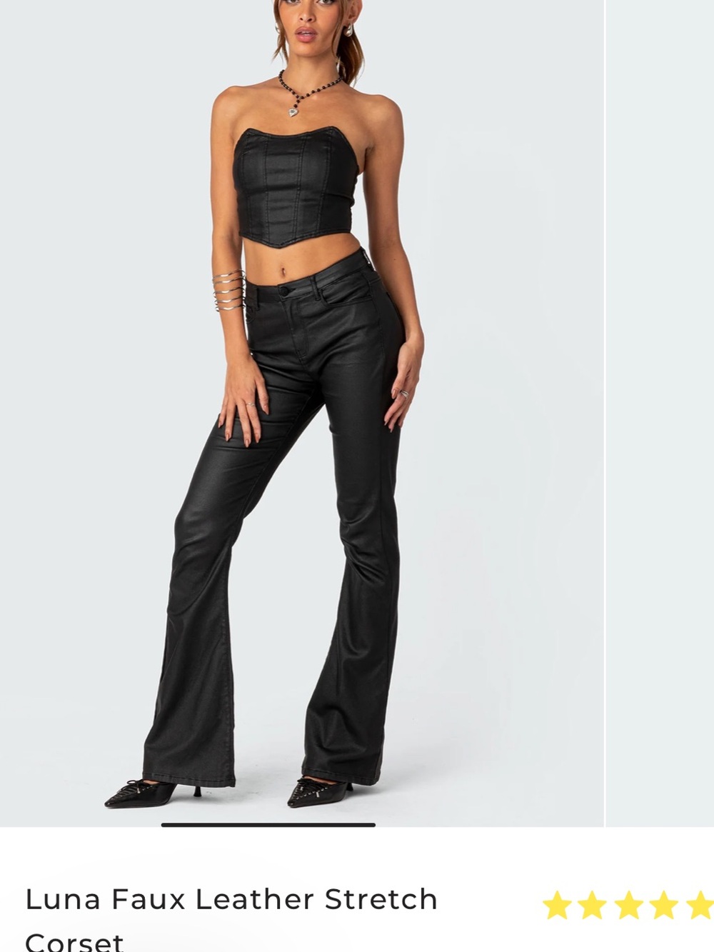 Luna Faux Leather Stretch Corset & Flare Jeans